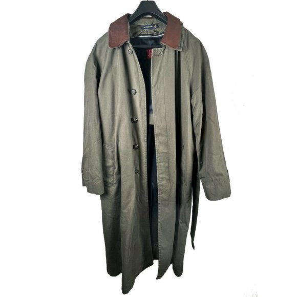 Jos. A. Bank Other - JOS. A. BANK Rainwear Mens 42L Trench Coat Olive Green Zip Liner Leather Collar